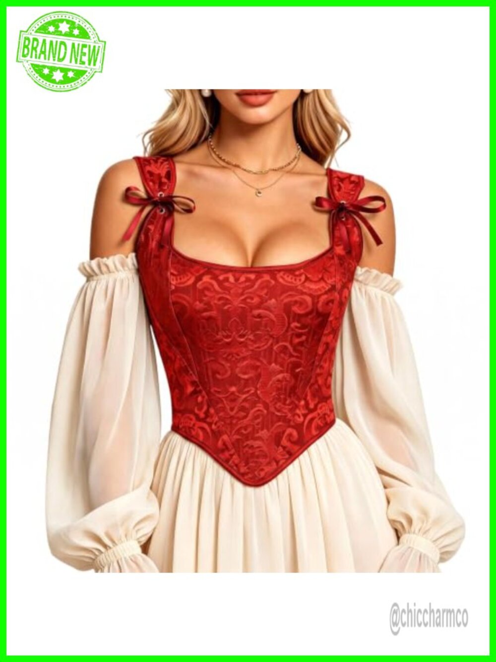 WHIPPY Corset Top Renaissance Floral Lace Up Overbust Bustier